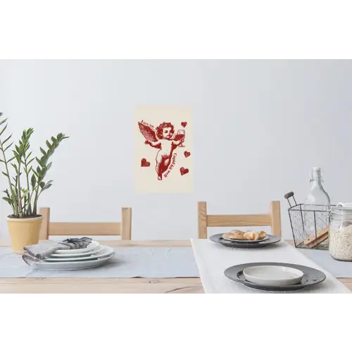 Cupido - Hartjes - Rood - Klassiek Muursticker klein -eettafel