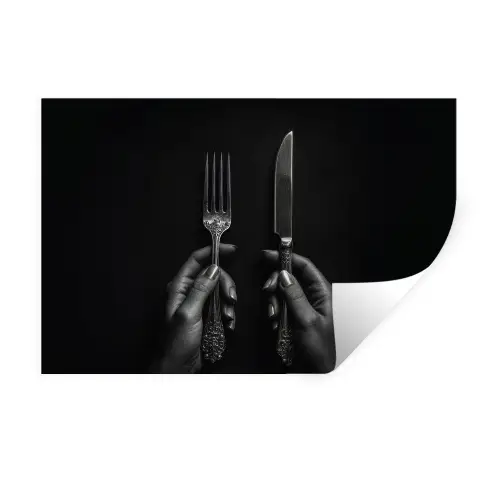 Bestek - Zwart - Wit Muursticker klein -3d