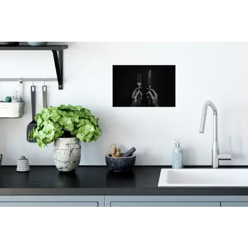 Bestek - Zwart - Wit Muursticker klein -keuken