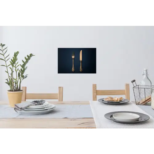 Bestek - Donkerblauw - Goud Muursticker klein -eettafel