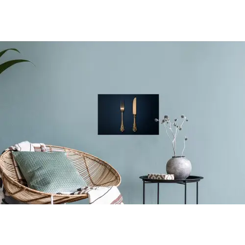 Bestek - Donkerblauw - Goud Muursticker klein -plant