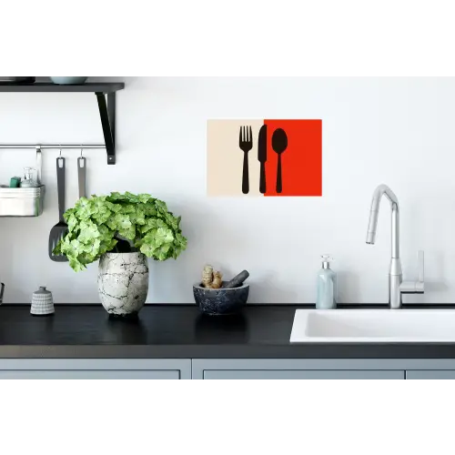 Bestek - Rood - Wit Muursticker klein -keuken