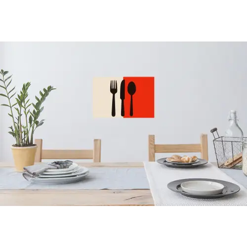 Bestek - Rood - Wit Muursticker klein -eettafel