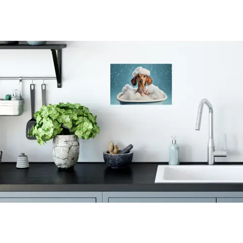 Teckel - Bad - Schuim - Waterdruppels Muursticker klein -keuken
