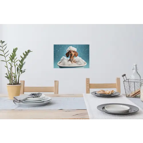 Teckel - Bad - Schuim - Waterdruppels Muursticker klein -eettafel