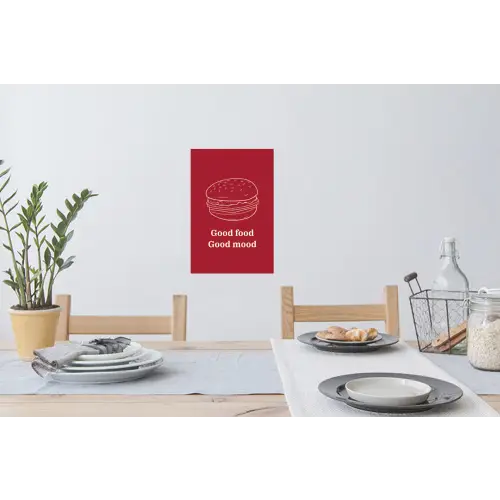 Dieprood - Lijntekening - Tekst - Hamburger Muursticker klein -eettafel