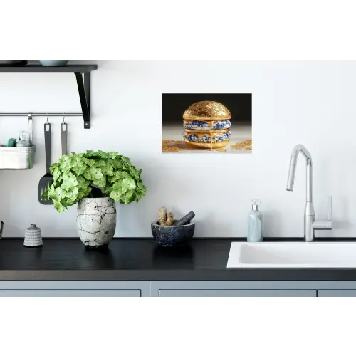Delftsblauw - Goud - Burger Muursticker klein -keuken