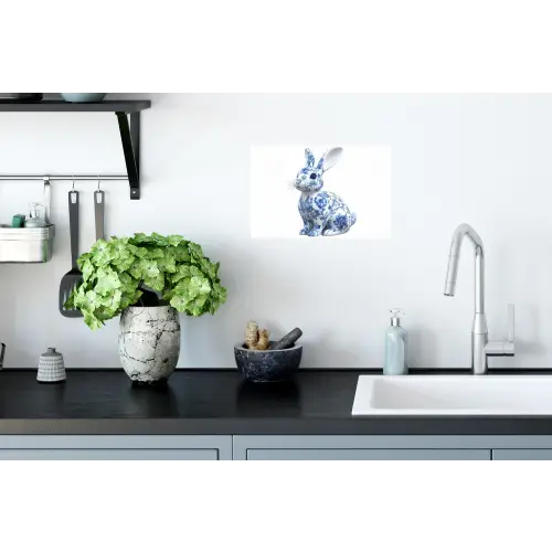 Delftsblauw - Haasje - Wit Muursticker klein -keuken