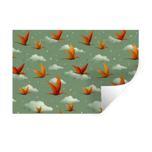 Dinosaurussen - Wolken - Sterren - Oranje Muursticker klein -3d