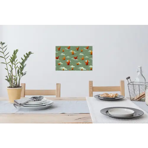 Dinosaurussen - Wolken - Sterren - Oranje Muursticker klein -eettafel