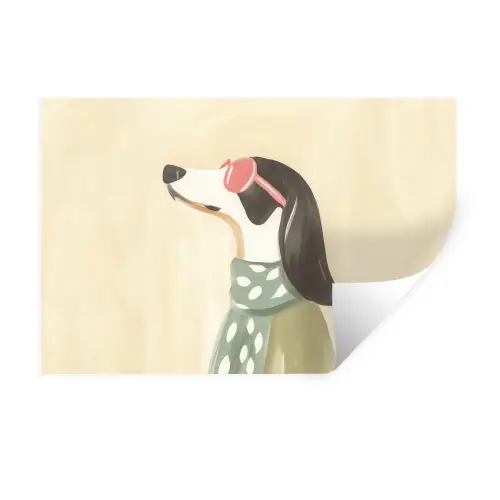 Hond - Zonnebril - Sjaal Muursticker klein -3d