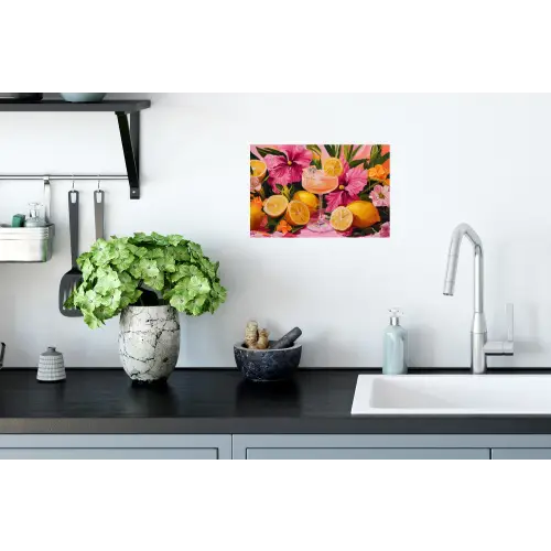 Drink - Bloemen - Yellow Muursticker klein -keuken