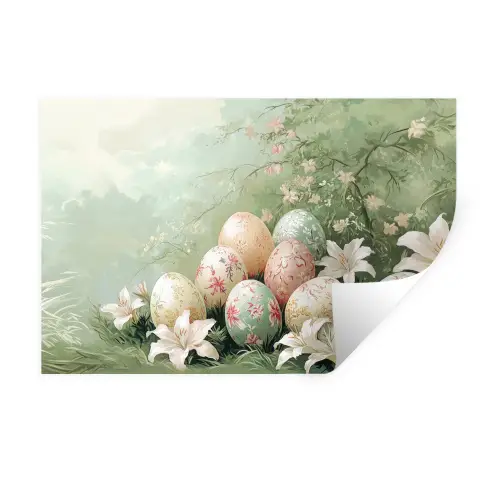 Paaseieren - Pasteltinten - Bloemen Muursticker klein -3d