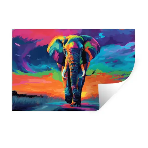 Olifant - Kleurrijk - Lucht - Abstract Muursticker klein -3d