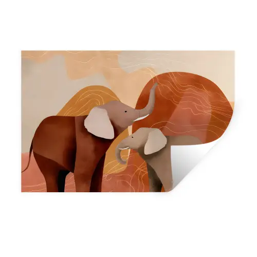 Olifanten - Oranje - Abstract Muursticker klein -3d