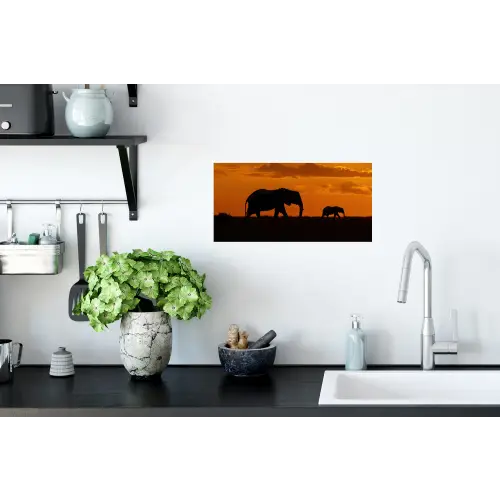Olifanten - Savanne - Zonsondergang Muursticker klein -keuken