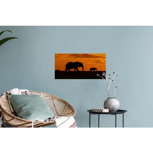 Olifanten - Savanne - Zonsondergang Muursticker klein -plant