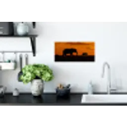 Olifanten - Savanne - Zonsondergang Muursticker klein -keuken