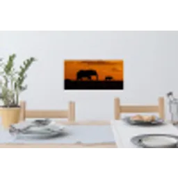Olifanten - Savanne - Zonsondergang Muursticker klein -eettafel