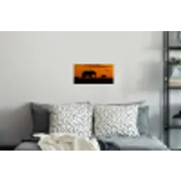 Olifanten - Savanne - Zonsondergang Muursticker klein -slaapkamer