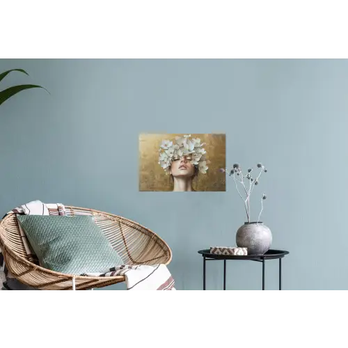 Gezicht - Bloemen - Goud - Abstract Muursticker klein -plant