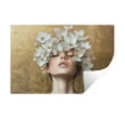 Gezicht - Bloemen - Goud - Abstract Muursticker klein -3d