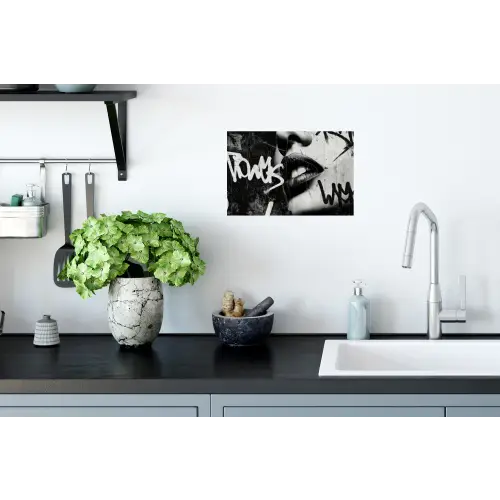Gezicht - Mond - Graffiti - Zwart Muursticker klein -keuken