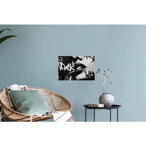 Gezicht - Mond - Graffiti - Zwart Muursticker klein -plant