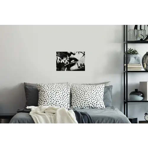 Gezicht - Mond - Graffiti - Zwart Muursticker klein -slaapkamer