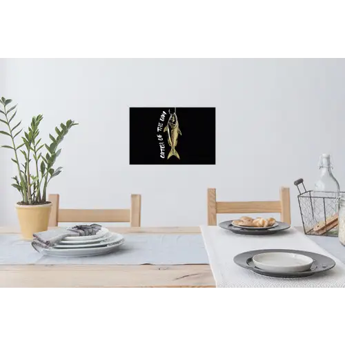 Vis - Zwart - Goud - Tekst Muursticker klein -eettafel