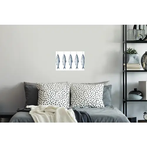 Vissen - Illustratie - Delfts - Blauw Muursticker klein -slaapkamer
