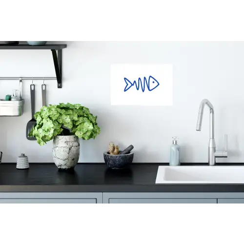 Vis - Minimalistisch - Blauw - Lijn Muursticker klein -keuken