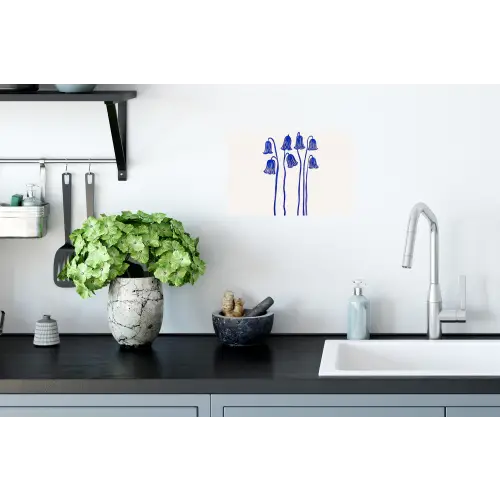 Bloemen - Blauw - Lijnen - Bloemblaadjes Muursticker klein -keuken