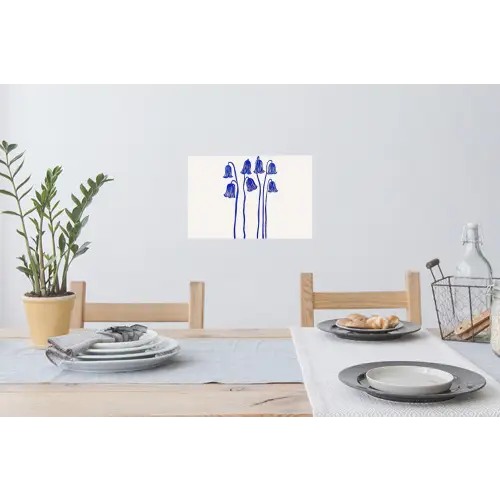 Bloemen - Blauw - Lijnen - Bloemblaadjes Muursticker klein -eettafel