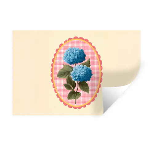 Bloemen - Blauw - Lijst - Bladeren Muursticker klein -3d