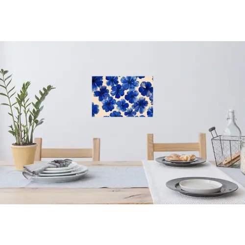 Bloemen - Blauw -Patroon - Wit Muursticker klein -eettafel