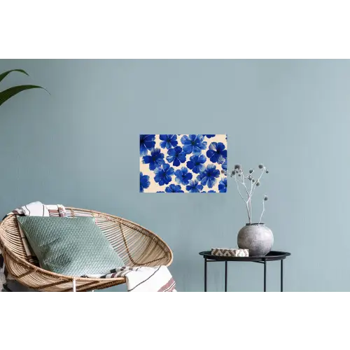 Bloemen - Blauw -Patroon - Wit Muursticker klein -plant