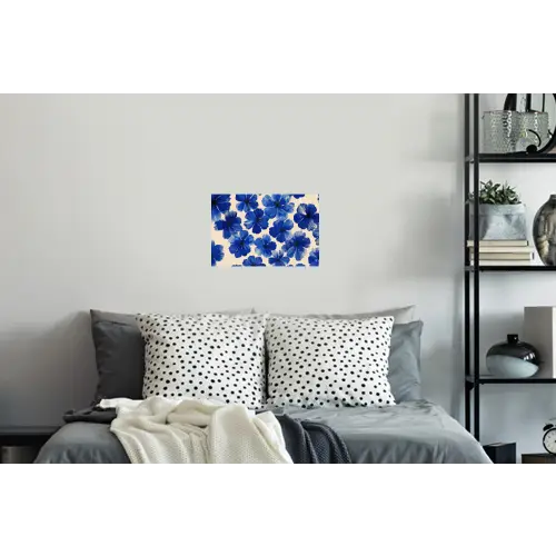 Bloemen - Blauw -Patroon - Wit Muursticker klein -slaapkamer