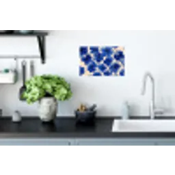 Bloemen - Blauw -Patroon - Wit Muursticker klein -keuken