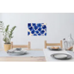 Bloemen - Blauw -Patroon - Wit Muursticker klein -eettafel