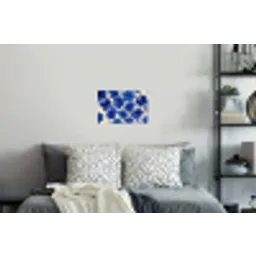 Bloemen - Blauw -Patroon - Wit Muursticker klein -slaapkamer