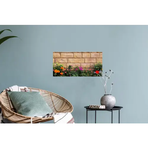 Bloemen - Bakstenen - Kleurrijk Muursticker klein -plant