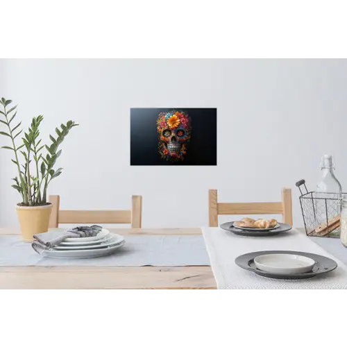 Bloemen - Kleurrijk - Schedel Muursticker klein -eettafel