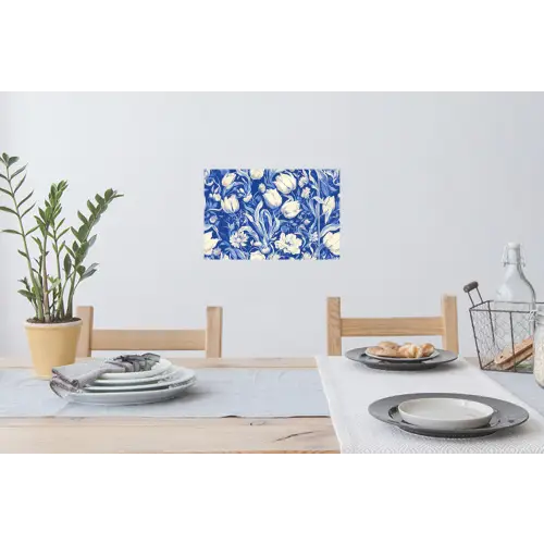 Bloemen - Delfts Blauw - Patroon - Tulp Muursticker klein -eettafel
