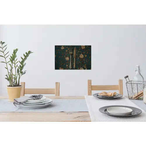 Bloemen - Goud - Bestek Muursticker klein -eettafel