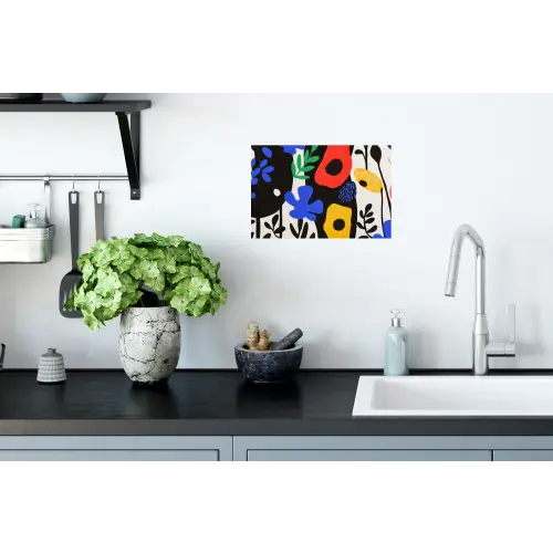 Bloemen - Bladeren - Abstract - Zwart Muursticker klein -keuken