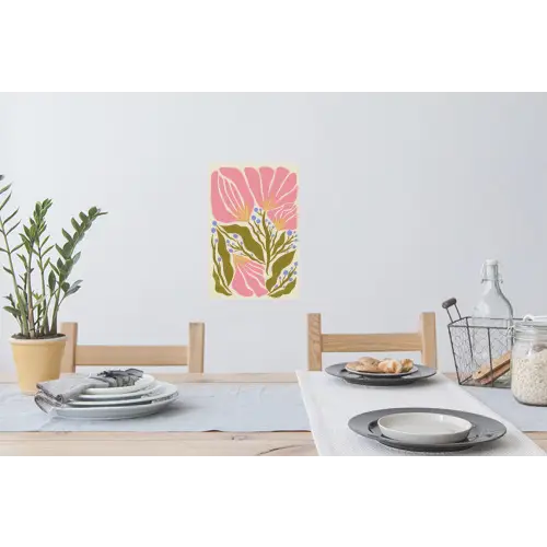 Bloemen - Bladeren - Abstract - Roze Muursticker klein -eettafel