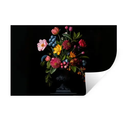 Bloemen - Vrolijk - Vaas Muursticker klein -3d