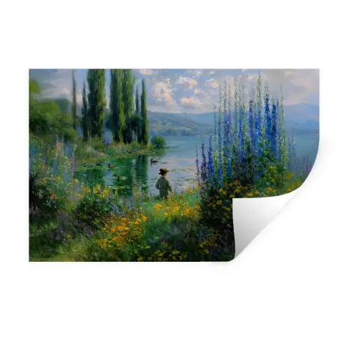 Bloemen - Meer - Bergen - Groen Muursticker klein -3d