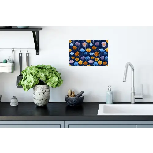 Bloemen - Patroon - Blauw - Contrast Muursticker klein -keuken